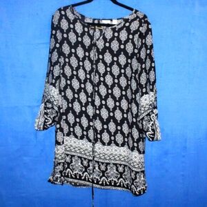Cato Medallion Print Tunic Dress Black White Large